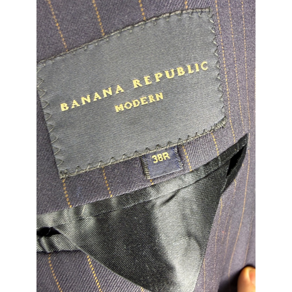 Banana Republic Mens 38R Modern Fit Pinstripe Blazer 100% Wool Navy Blue Jacket - Picture 5 of 12
